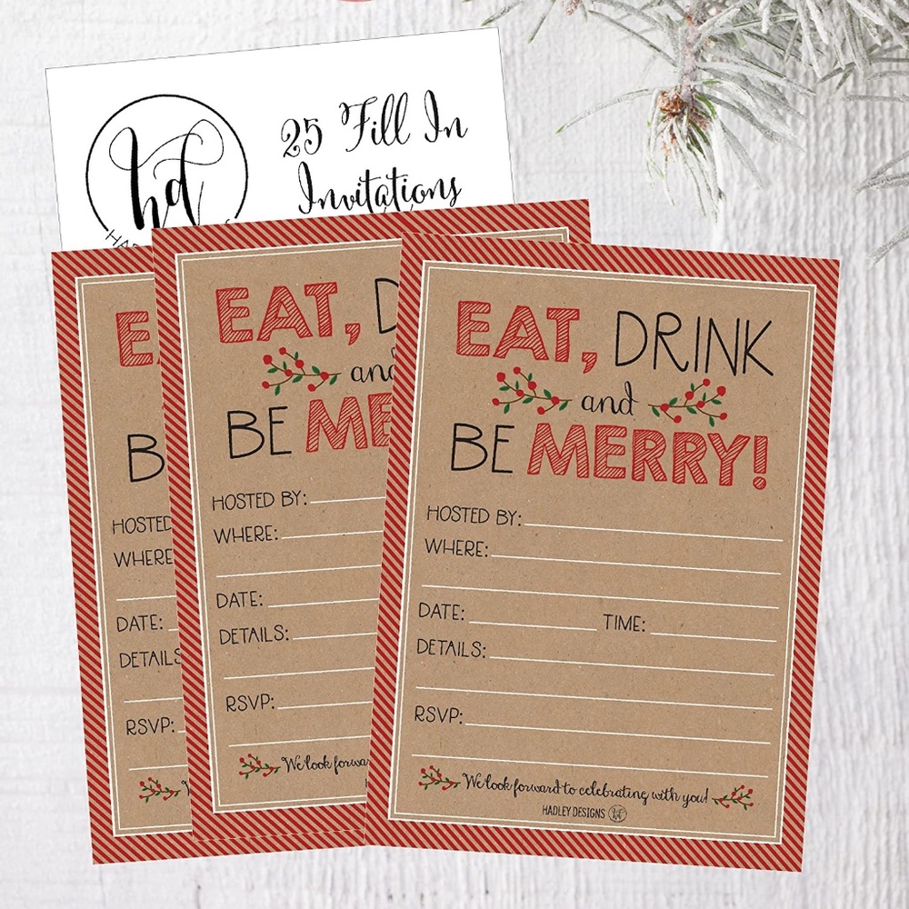 Hadley Designs 25 Invitations Blank Fill In Rustic Woodland Christmas Holiday